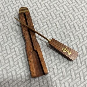 Letter opener brass with wooden handle 8”x1.5” envelope opener anchor motif
